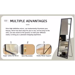 Third generation black solid wood frame full body mirror, bold border, bathroom makeup mirror, bedroom porch, decorative mirror, clothing store, floor standing large mirror. Black 65 