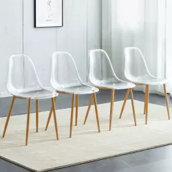 Modern simple transparent dining chair plastic chair armless crystal chair Nordic creative makeup stool negotiation chair Set of 4 and wood color metal leg,TW-1200  W115164142