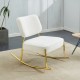 Teddy suede material cushioned rocking chair, unique rocking chair, cushioned seat, white rocking chair with backrest and golden metal legs. Comfortable side chairs in living room, bedroom, office