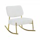 Teddy suede material cushioned rocking chair, unique rocking chair, cushioned seat, white rocking chair with backrest and golden metal legs. Comfortable side chairs in living room, bedroom, office