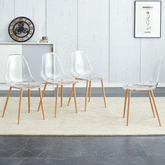 Modern simple transparent dining chair plastic chair armless crystal chair Nordic creative makeup stool negotiation chair Set of 4 and wood color metal leg,TW-1200  W115164142