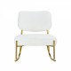 Teddy suede material cushioned rocking chair, unique rocking chair, cushioned seat, white rocking chair with backrest and golden metal legs. Comfortable side chairs in living room, bedroom, office