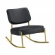 PU material cushioned rocking chair, unique rocking chair, cushioned seat, black backrest rocking chair, and gold metal legs. Comfortable side chairs in the living room, bedroom, and office