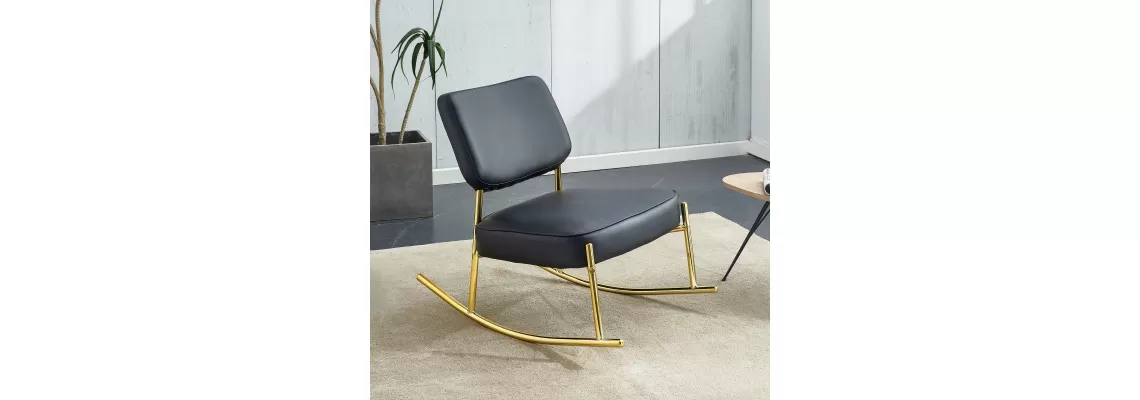 The Ultimate Comfort: Black PU Rocking Chair with Gold Metal Legs for Any Space The Ultimate Comfort: Black PU Rocking Chair with Gold Metal Legs for Any Space