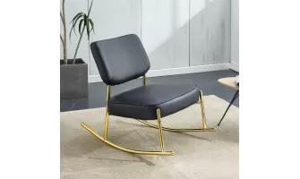 The Ultimate Comfort: Black PU Rocking Chair with Gold Metal Legs for Any Space