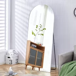 The 4th generation floor standing full-length rearview mirror. Aluminum alloy metal frame arched wall mirror, bathroom makeup mirror, floor standing mirror with bracket. Silver 71 