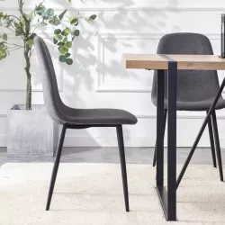 A set of 6 modern medieval style restaurant cushioned side chairs, equipped with soft cushions and black metal legs, suitable for kitchens, lounges, and farmhouses. B0501A