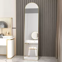 The 1st generation aluminum alloy metal frame arched wall mirror, bathroom makeup mirror, bedroom porch, decorative mirror, clothing store,large mirror, wall mounted. Gold 57.5 