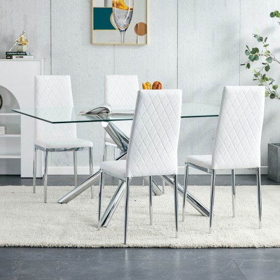 Grid armless high backrest dining chair, 4-piece set of silver metal legs white chair, office chair. Suitable for restaurants, living rooms, kitchens, and offices.W115162607  0924