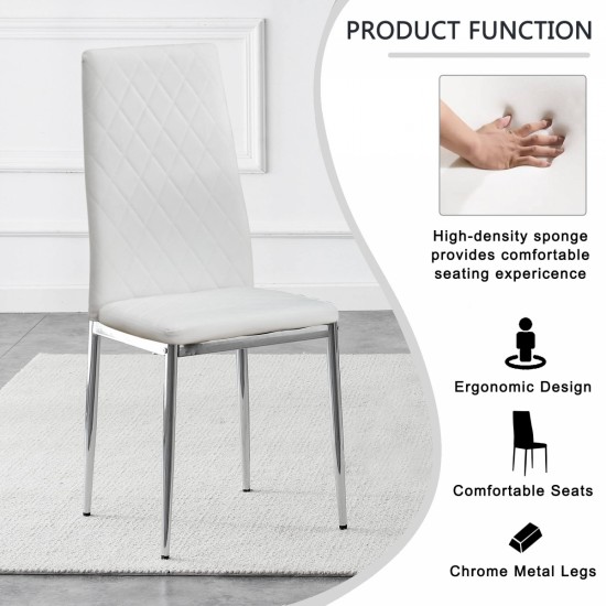 Grid armless high backrest dining chair, 4-piece set of silver metal legs white chair, office chair. Suitable for restaurants, living rooms, kitchens, and offices.W115162607  0924