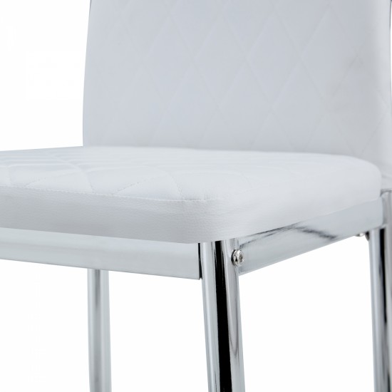 Grid armless high backrest dining chair, 4-piece set of silver metal legs white chair, office chair. Suitable for restaurants, living rooms, kitchens, and offices.W115162607  0924