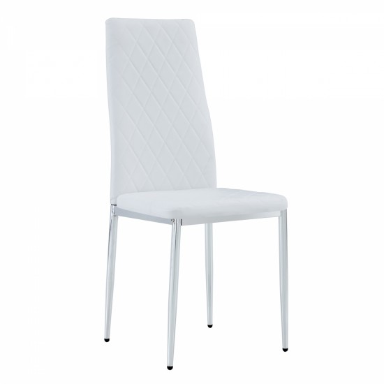 Grid armless high backrest dining chair, 4-piece set of silver metal legs white chair, office chair. Suitable for restaurants, living rooms, kitchens, and offices.W115162607  0924