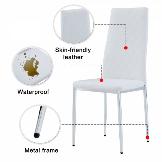 Grid armless high backrest dining chair, 4-piece set of silver metal legs white chair, office chair. Suitable for restaurants, living rooms, kitchens, and offices.W115162607  0924