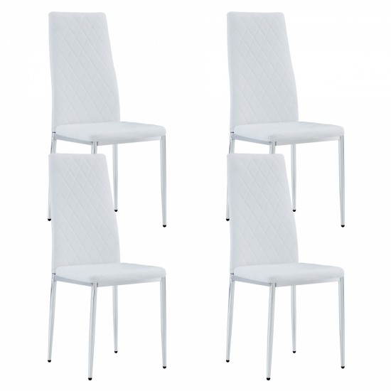 Grid armless high backrest dining chair, 4-piece set of silver metal legs white chair, office chair. Suitable for restaurants, living rooms, kitchens, and offices.W115162607  0924