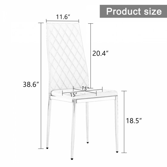 Grid armless high backrest dining chair, 4-piece set of silver metal legs white chair, office chair. Suitable for restaurants, living rooms, kitchens, and offices.W115162607  0924