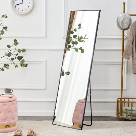 Aluminium alloy Metal Frame Wall Mounted Full Body  Mirror ,Bathroom Vanity Mirror, Bedroom Home Porch, Decorative Mirror, Clothing Store, Floor Mounted Large Mirror,.Black 65