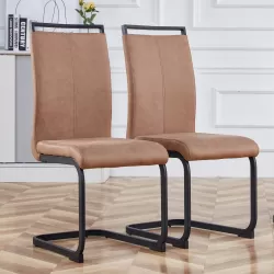 Dining Chairs,tech cloth High Back Upholstered Side Chair with C-shaped Tube Black Metal Legs for Dining Room Kitchen Vanity Patio Club Guest Office chair (Set of 2) Brown1162 Dining Chairs,tech cloth High Back Upholstered Side Chair with C-shaped Tube Black Metal Legs for Dining Room Kitchen Vanity Patio Club Guest Office chair (Set of 2) Brown1162