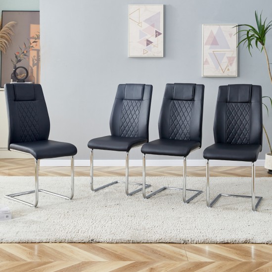 Modern Dining Chairs with Faux Leather Padded Seat Dining Living Room Chairs Upholstered Chair with Metal Legs Design for Kitchen, Living, Bedroom, Dining Room Side Chairs Set of 4 (Black+PU Leather)