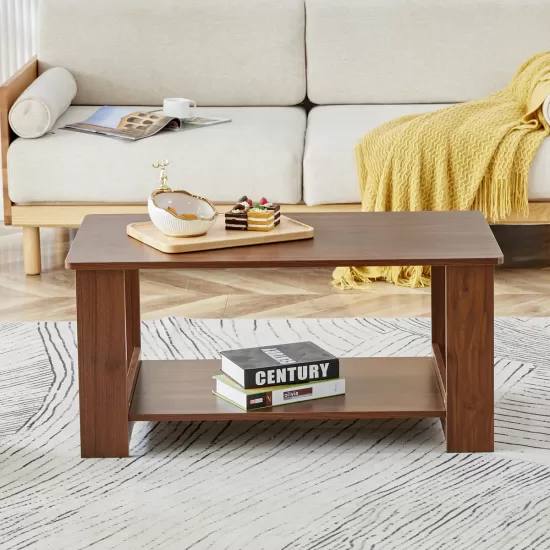 Modern minimalist walnut colored double layered rectangular coffee table ,tea table.MDF material is more durable,Suitable for living room, bedroom, and study room.19.6 Modern minimalist walnut colored double layered rectangular coffee table ,tea table.MDF material is more durable,Suitable for living room, bedroom, and study room.19.6