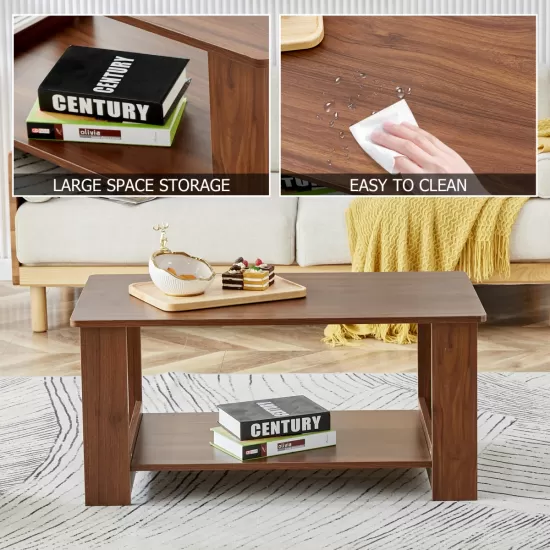 Modern minimalist walnut colored double layered rectangular coffee table ,tea table.MDF material is more durable,Suitable for living room, bedroom, and study room.19.6 Modern minimalist walnut colored double layered rectangular coffee table ,tea table.MDF material is more durable,Suitable for living room, bedroom, and study room.19.6