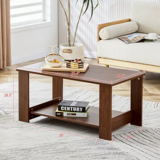 Modern minimalist walnut colored double layered rectangular coffee table ,tea table.MDF material is more durable,Suitable for living room, bedroom, and study room.19.6 Modern minimalist walnut colored double layered rectangular coffee table ,tea table.MDF material is more durable,Suitable for living room, bedroom, and study room.19.6