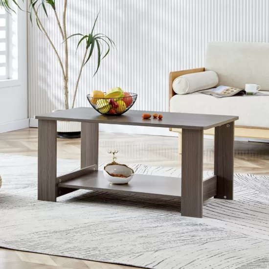 Modern minimalist gray wood grain double layered rectangular coffee table,tea table.MDF material is more durable,Suitable for living room, bedroom, and study room.19.6 Modern minimalist gray wood grain double layered rectangular coffee table,tea table.MDF material is more durable,Suitable for living room, bedroom, and study room.19.6