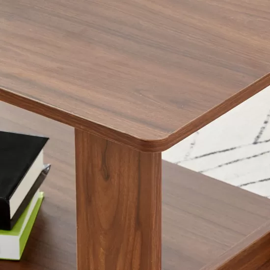 Modern minimalist walnut colored double layered rectangular coffee table ,tea table.MDF material is more durable,Suitable for living room, bedroom, and study room.19.6 Modern minimalist walnut colored double layered rectangular coffee table ,tea table.MDF material is more durable,Suitable for living room, bedroom, and study room.19.6