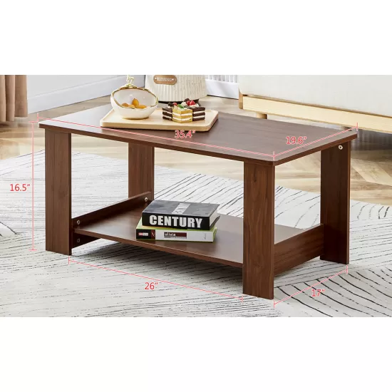 Modern minimalist walnut colored double layered rectangular coffee table ,tea table.MDF material is more durable,Suitable for living room, bedroom, and study room.19.6 Modern minimalist walnut colored double layered rectangular coffee table ,tea table.MDF material is more durable,Suitable for living room, bedroom, and study room.19.6