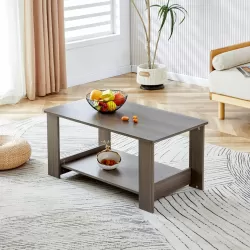 Modern minimalist gray wood grain double layered rectangular coffee table,tea table.MDF material is more durable,Suitable for living room, bedroom, and study room.19.6 Modern minimalist gray wood grain double layered rectangular coffee table,tea table.MDF material is more durable,Suitable for living room, bedroom, and study room.19.6