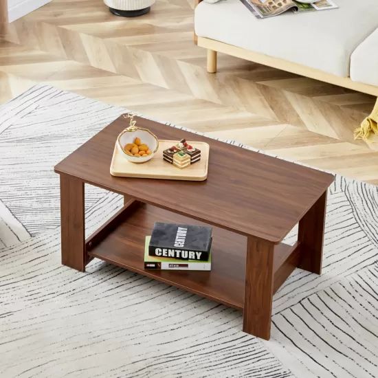 Modern minimalist walnut colored double layered rectangular coffee table ,tea table.MDF material is more durable,Suitable for living room, bedroom, and study room.19.6 Modern minimalist walnut colored double layered rectangular coffee table ,tea table.MDF material is more durable,Suitable for living room, bedroom, and study room.19.6