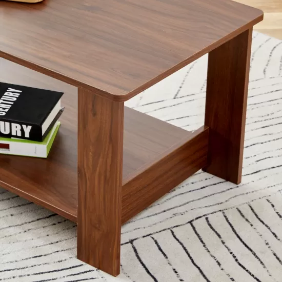 Modern minimalist walnut colored double layered rectangular coffee table ,tea table.MDF material is more durable,Suitable for living room, bedroom, and study room.19.6 Modern minimalist walnut colored double layered rectangular coffee table ,tea table.MDF material is more durable,Suitable for living room, bedroom, and study room.19.6
