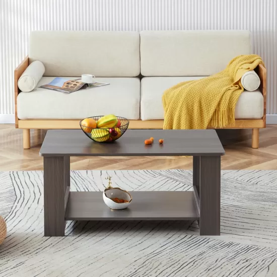Modern minimalist gray wood grain double layered rectangular coffee table,tea table.MDF material is more durable,Suitable for living room, bedroom, and study room.19.6 Modern minimalist gray wood grain double layered rectangular coffee table,tea table.MDF material is more durable,Suitable for living room, bedroom, and study room.19.6