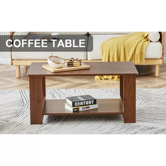 Modern minimalist walnut colored double layered rectangular coffee table ,tea table.MDF material is more durable,Suitable for living room, bedroom, and study room.19.6 Modern minimalist walnut colored double layered rectangular coffee table ,tea table.MDF material is more durable,Suitable for living room, bedroom, and study room.19.6