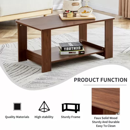 Modern minimalist walnut colored double layered rectangular coffee table ,tea table.MDF material is more durable,Suitable for living room, bedroom, and study room.19.6 Modern minimalist walnut colored double layered rectangular coffee table ,tea table.MDF material is more durable,Suitable for living room, bedroom, and study room.19.6