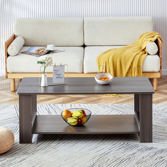 A modern and practical gray textured coffee table,tea table.Double layered coffee table made of MDF material,. Suitable for living room,bedroom and study room. 43.3