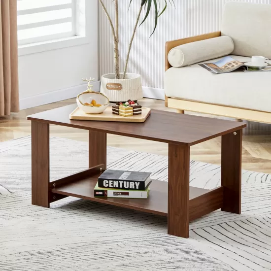 Modern minimalist walnut colored double layered rectangular coffee table ,tea table.MDF material is more durable,Suitable for living room, bedroom, and study room.19.6 Modern minimalist walnut colored double layered rectangular coffee table ,tea table.MDF material is more durable,Suitable for living room, bedroom, and study room.19.6