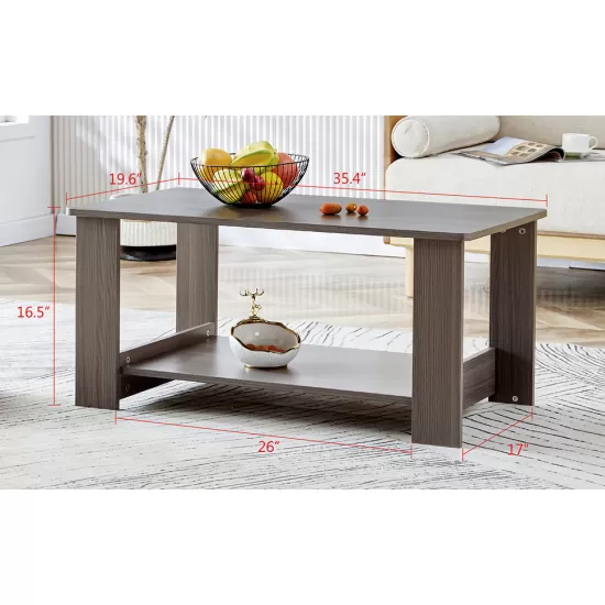 Modern minimalist gray wood grain double layered rectangular coffee table,tea table.MDF material is more durable,Suitable for living room, bedroom, and study room.19.6 Modern minimalist gray wood grain double layered rectangular coffee table,tea table.MDF material is more durable,Suitable for living room, bedroom, and study room.19.6