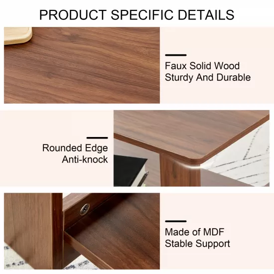Modern minimalist walnut colored double layered rectangular coffee table ,tea table.MDF material is more durable,Suitable for living room, bedroom, and study room.19.6 Modern minimalist walnut colored double layered rectangular coffee table ,tea table.MDF material is more durable,Suitable for living room, bedroom, and study room.19.6