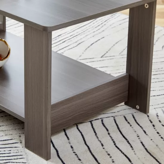 Modern minimalist gray wood grain double layered rectangular coffee table,tea table.MDF material is more durable,Suitable for living room, bedroom, and study room.19.6 Modern minimalist gray wood grain double layered rectangular coffee table,tea table.MDF material is more durable,Suitable for living room, bedroom, and study room.19.6