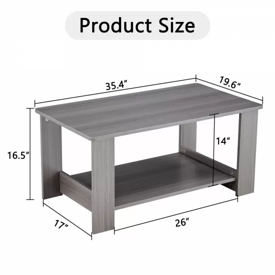Modern minimalist gray wood grain double layered rectangular coffee table,tea table.MDF material is more durable,Suitable for living room, bedroom, and study room.19.6 Modern minimalist gray wood grain double layered rectangular coffee table,tea table.MDF material is more durable,Suitable for living room, bedroom, and study room.19.6