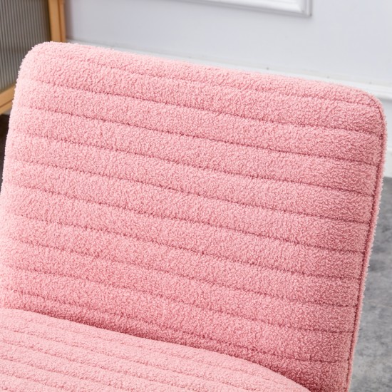 Modern minimalist pink plush fabric single person sofa chair with golden metal legs. Suitable for living room, bedroom, club, comfortable cushioned single person leisure sofa