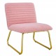 Modern minimalist pink plush fabric single person sofa chair with golden metal legs. Suitable for living room, bedroom, club, comfortable cushioned single person leisure sofa