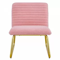 Modern minimalist pink plush fabric single person sofa chair with golden metal legs. Suitable for living room, bedroom, club, comfortable cushioned single person leisure sofa Modern minimalist pink plush fabric single person sofa chair with golden metal legs. Suitable for living room, bedroom, club, comfortable cushioned single person leisure sofa