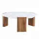 Modern practical MDF coffee table with white tabletop and wooden toned legs. Suitable for living rooms and guest rooms. Modern practical MDF coffee table with white tabletop and wooden toned legs. Suitable for living rooms and guest rooms.