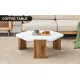 Modern practical MDF coffee table with white tabletop and wooden toned legs. Suitable for living rooms and guest rooms. Modern practical MDF coffee table with white tabletop and wooden toned legs. Suitable for living rooms and guest rooms.