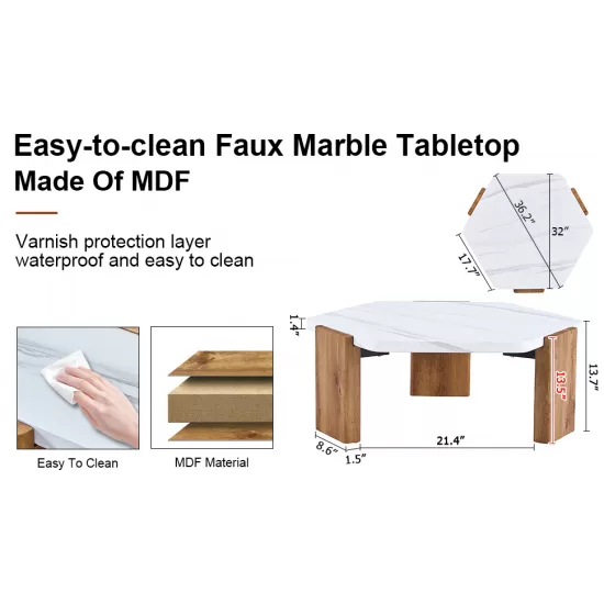 Modern practical MDF coffee table with white tabletop and wooden toned legs. Suitable for living rooms and guest rooms. Modern practical MDF coffee table with white tabletop and wooden toned legs. Suitable for living rooms and guest rooms.