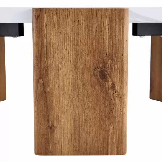 Modern practical MDF coffee table with white tabletop and wooden toned legs. Suitable for living rooms and guest rooms. Modern practical MDF coffee table with white tabletop and wooden toned legs. Suitable for living rooms and guest rooms.