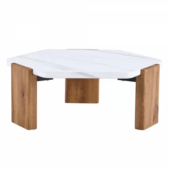 Modern practical MDF coffee table with white tabletop and wooden toned legs. Suitable for living rooms and guest rooms. Modern practical MDF coffee table with white tabletop and wooden toned legs. Suitable for living rooms and guest rooms.