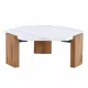 Modern practical MDF coffee table with white tabletop and wooden toned legs. Suitable for living rooms and guest rooms. Modern practical MDF coffee table with white tabletop and wooden toned legs. Suitable for living rooms and guest rooms.