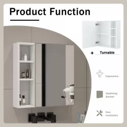 A white MDF material mirror cabinet, bathroom mirror, and a separate wall mounted bathroom mirror for storage and space saving. A white MDF material mirror cabinet, bathroom mirror, and a separate wall mounted bathroom mirror for storage and space saving.